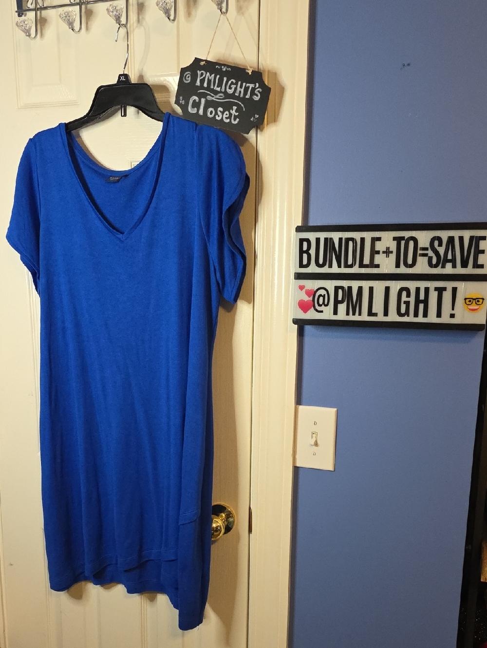 Kaari Blue Royal Blue V-Neck Tunic Top OX